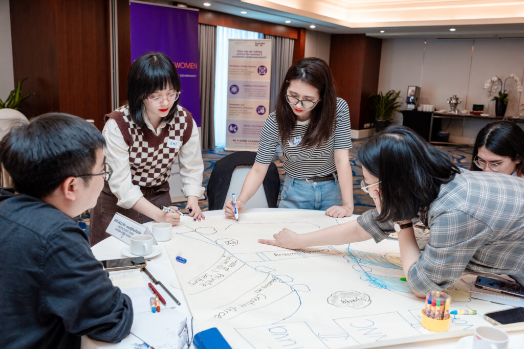 In this photo: Tuva team actively participating in the IW workshop activity, demonstrating teamwork and engagement as they work together on the task.